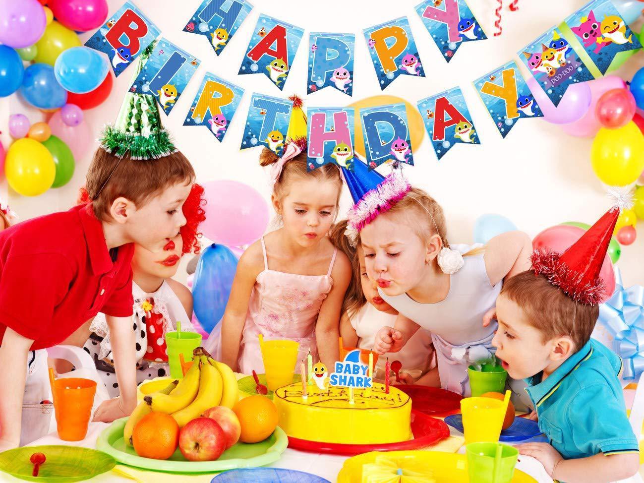 Happy Birthday Banner Garland Shark Theme Party Supplies For Kids Baby Shower